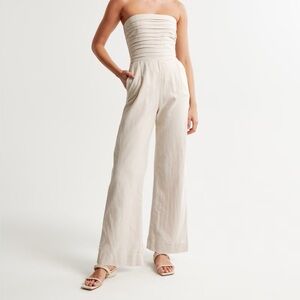 Abercrombie and Fitch Linen-Blend Strapless Jumpsuit